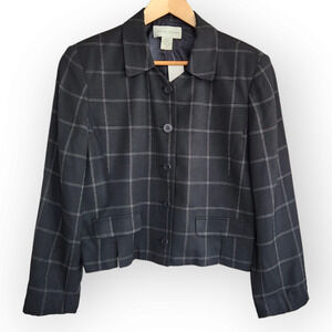 Vintage Casual Corner Black White Line Square Print Long Sleeve Blazer Top L